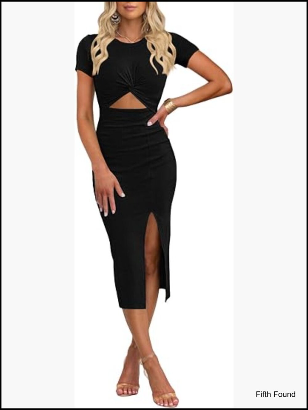 Sleeveless Cutout Twist Front Side Slit Bodycon Midi Dress